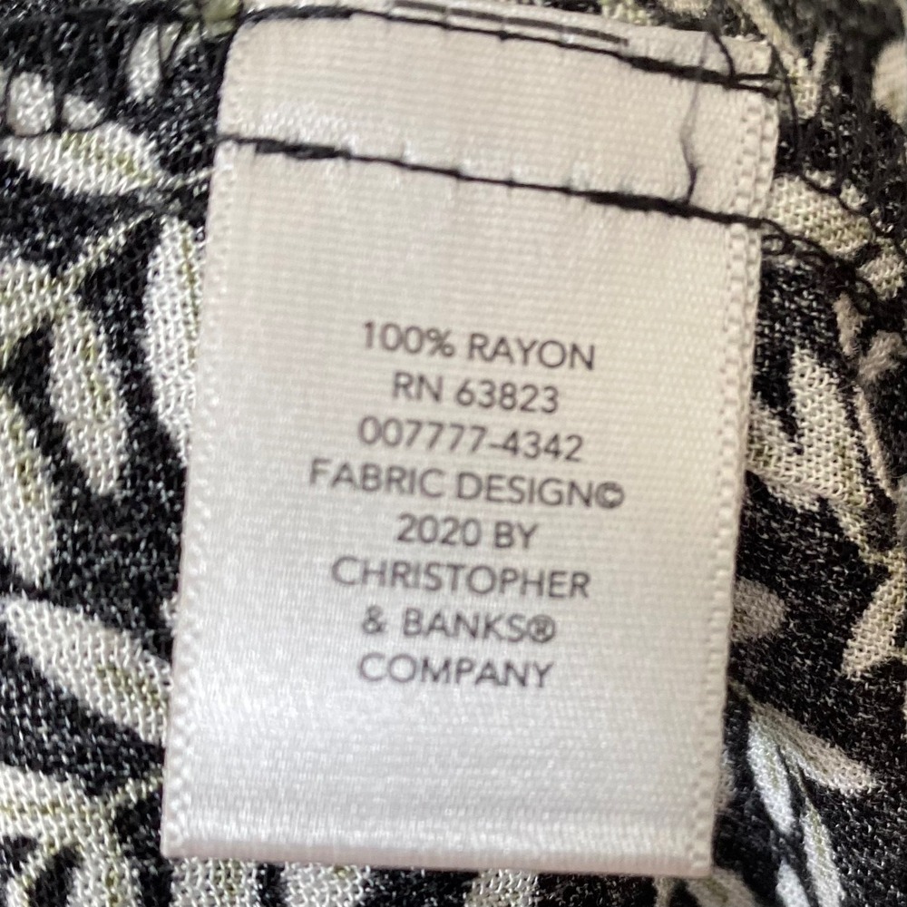 Christopher & Banks Black White Leaf Print V-Neck Ruffle Hem Blouse XL Rayon - Picture 7 of 7